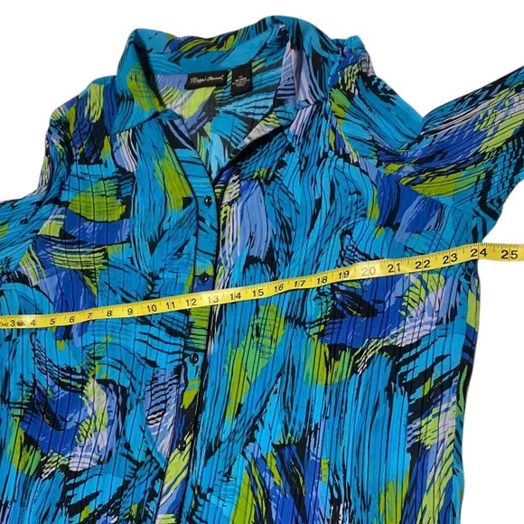 Maggie Barnes Button Up Top Women’s 1X 18/20 Accordion Pleat Bell Sleeve BoHo - Picture 6 of 16